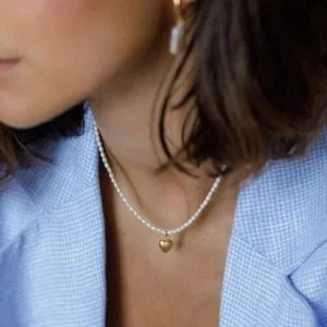 Pearl Choker with Gold-Plated Heart Pendant